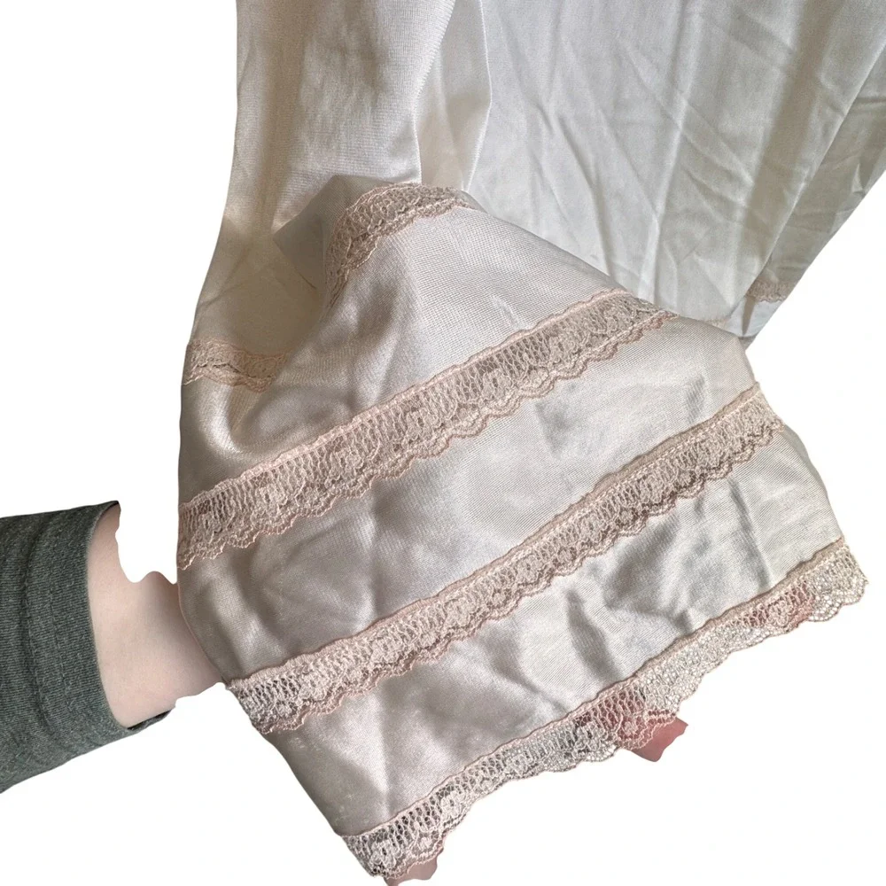VTG 90s Slip Dress Women‎ Medium Ivory Lace Trim Silky Coquette Bridal Feminine